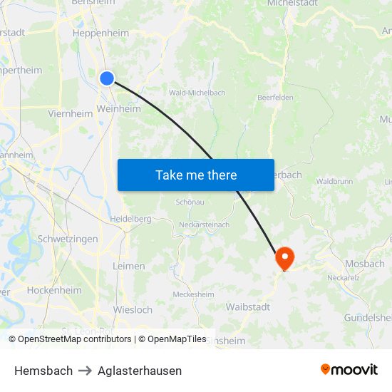 Hemsbach to Aglasterhausen map
