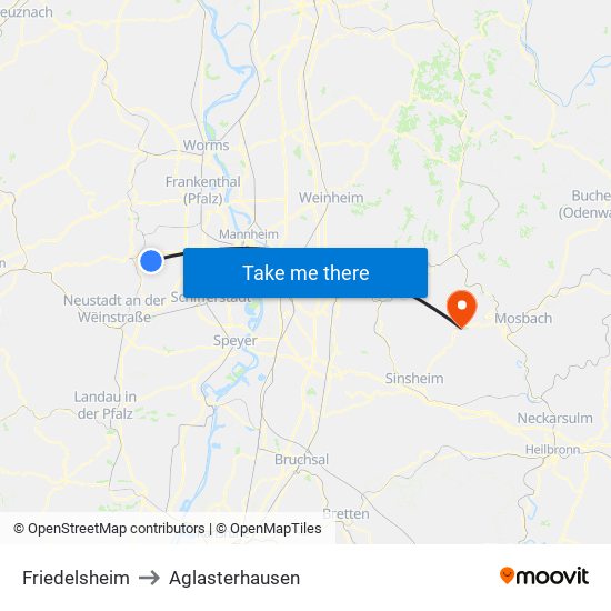 Friedelsheim to Aglasterhausen map