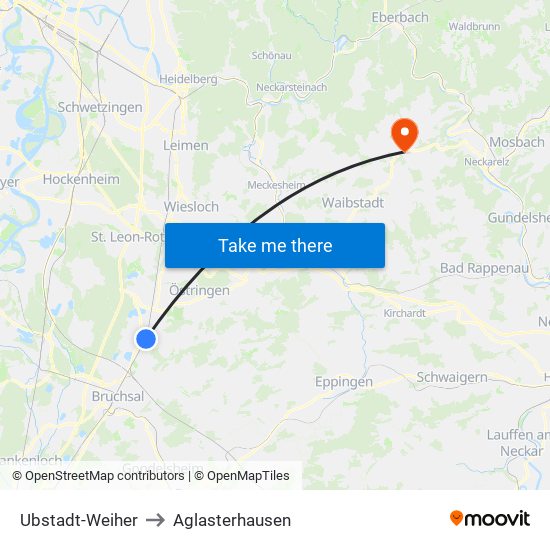 Ubstadt-Weiher to Aglasterhausen map