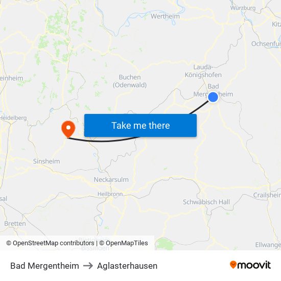 Bad Mergentheim to Aglasterhausen map