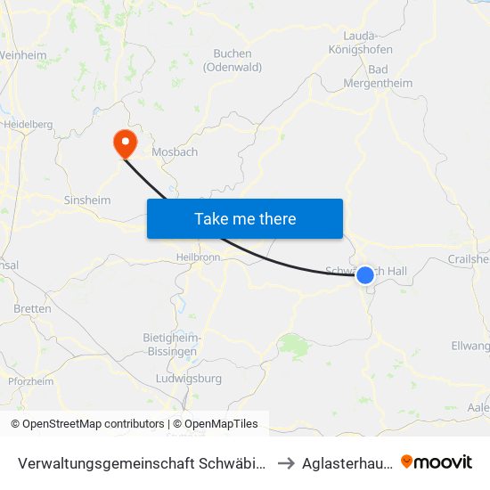 Verwaltungsgemeinschaft Schwäbisch Hall to Aglasterhausen map