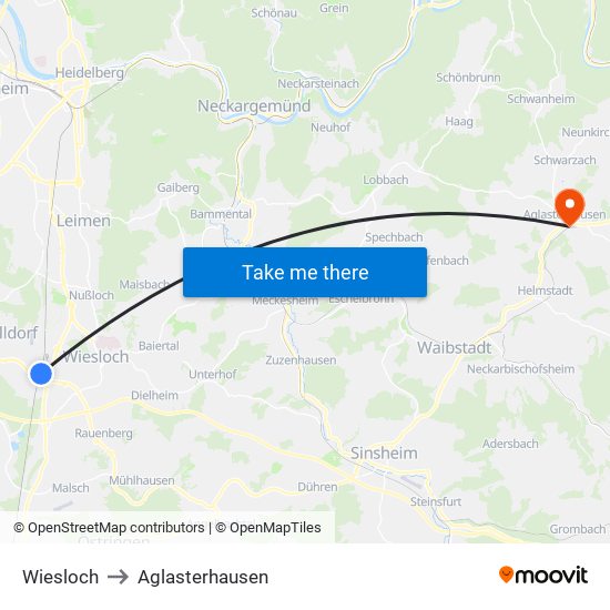Wiesloch to Aglasterhausen map
