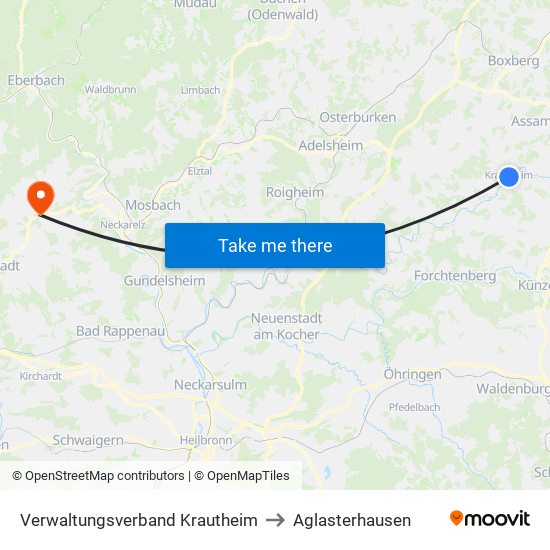 Verwaltungsverband Krautheim to Aglasterhausen map