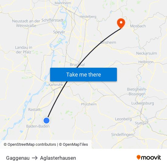 Gaggenau to Aglasterhausen map