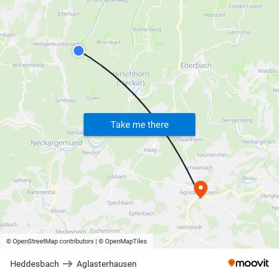 Heddesbach to Aglasterhausen map