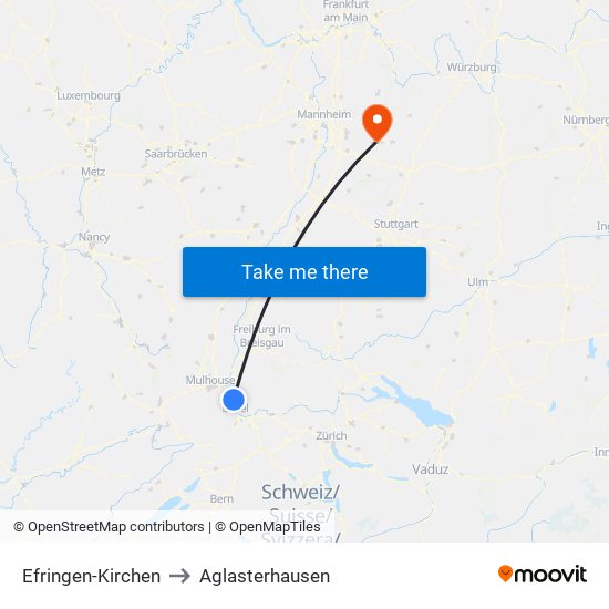 Efringen-Kirchen to Aglasterhausen map