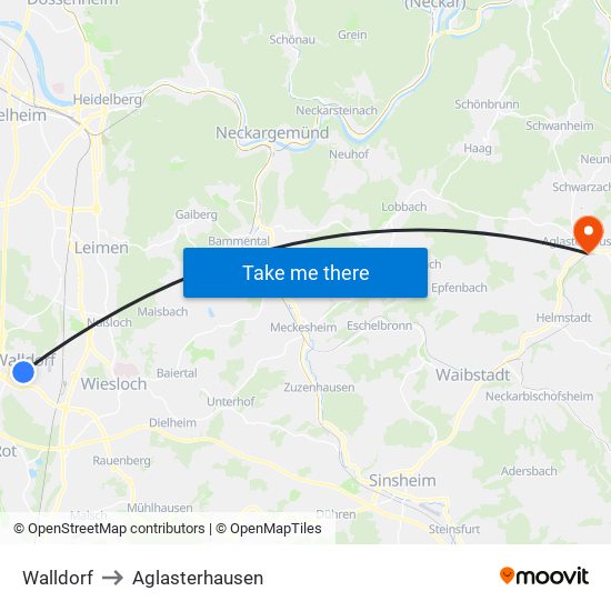 Walldorf to Aglasterhausen map