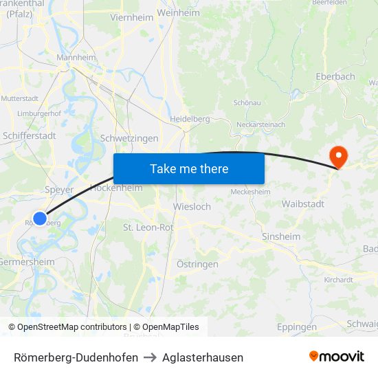 Römerberg-Dudenhofen to Aglasterhausen map