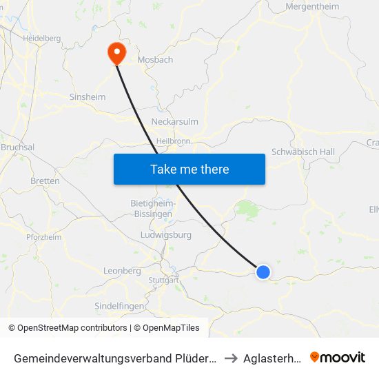 Gemeindeverwaltungsverband Plüderhausen-Urbach to Aglasterhausen map