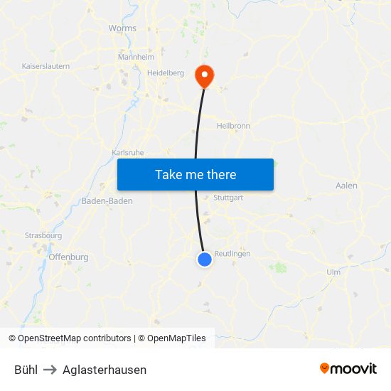 Bühl to Aglasterhausen map