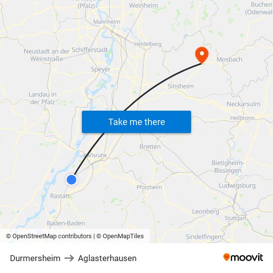 Durmersheim to Aglasterhausen map