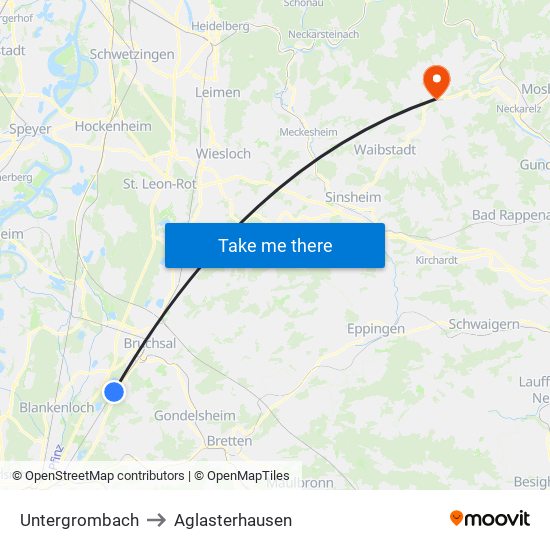 Untergrombach to Aglasterhausen map