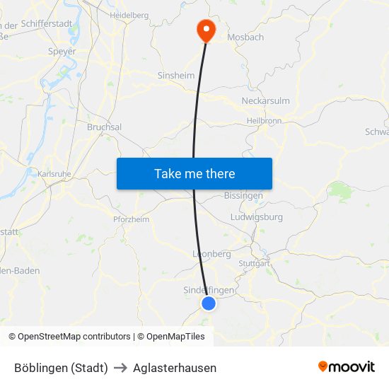 Böblingen (Stadt) to Aglasterhausen map