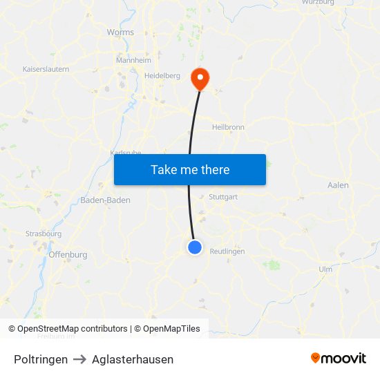 Poltringen to Aglasterhausen map