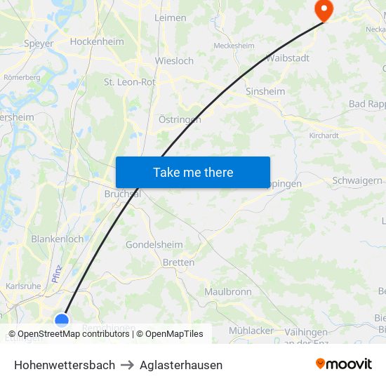 Hohenwettersbach to Aglasterhausen map