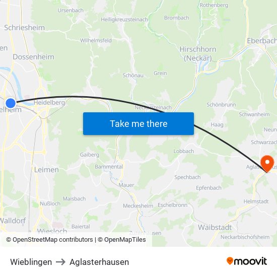 Wieblingen to Aglasterhausen map