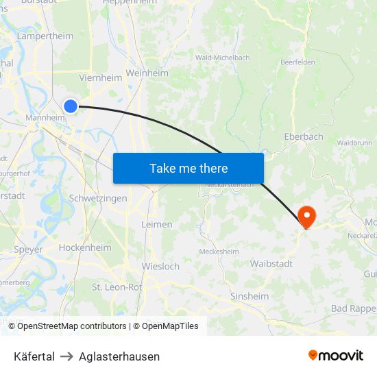 Käfertal to Aglasterhausen map