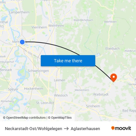 Neckarstadt-Ost/Wohlgelegen to Aglasterhausen map