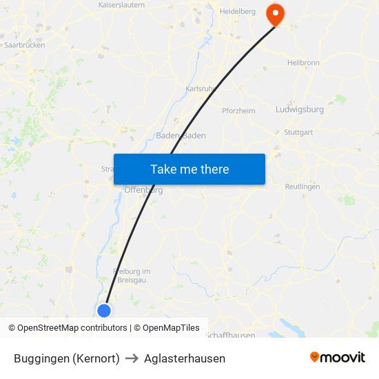 Buggingen (Kernort) to Aglasterhausen map