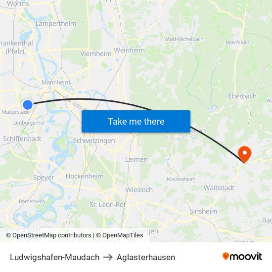 Ludwigshafen-Maudach to Aglasterhausen map