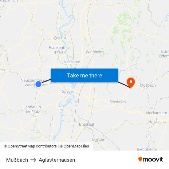 Mußbach to Aglasterhausen map