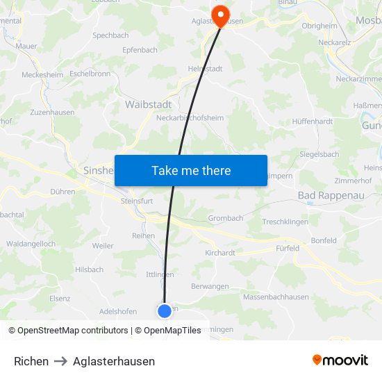 Richen to Aglasterhausen map