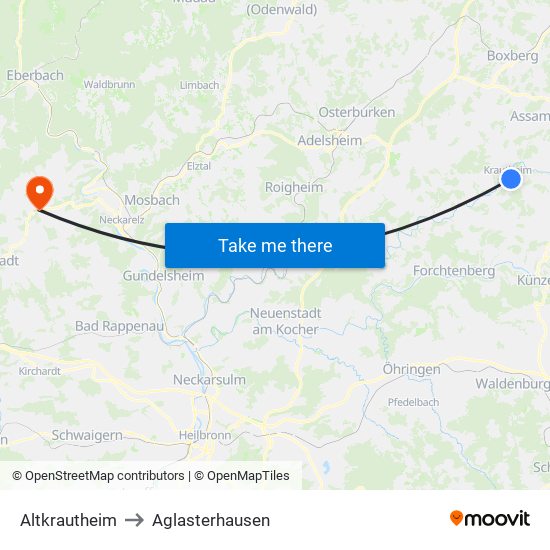 Altkrautheim to Aglasterhausen map