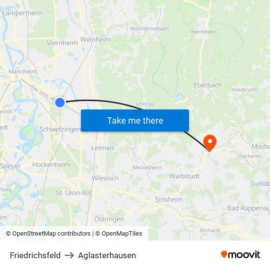 Friedrichsfeld to Aglasterhausen map