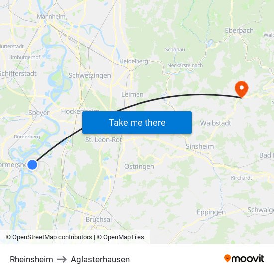 Rheinsheim to Aglasterhausen map