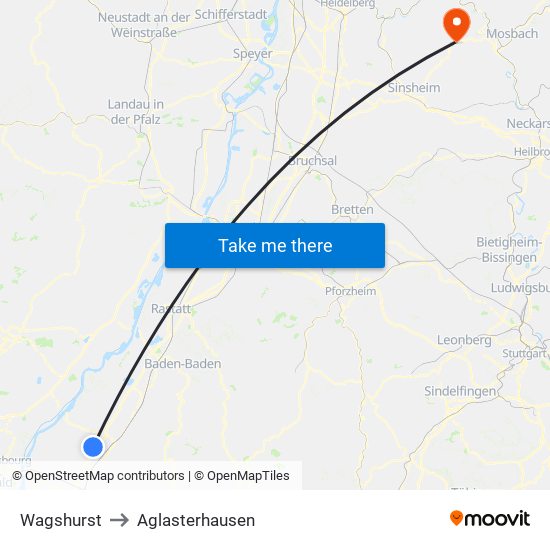 Wagshurst to Aglasterhausen map