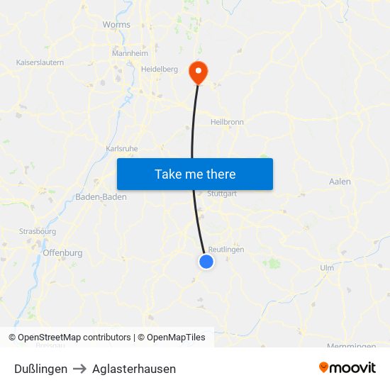 Dußlingen to Aglasterhausen map