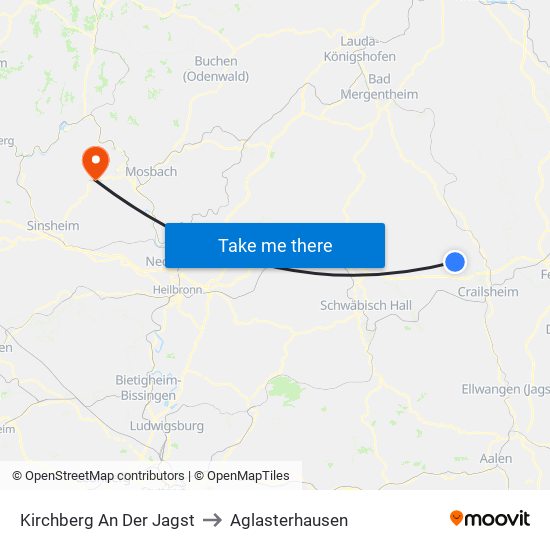 Kirchberg An Der Jagst to Aglasterhausen map