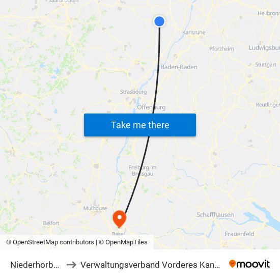 Niederhorbach to Verwaltungsverband Vorderes Kandertal map