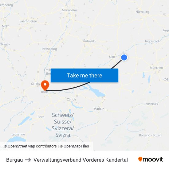 Burgau to Verwaltungsverband Vorderes Kandertal map