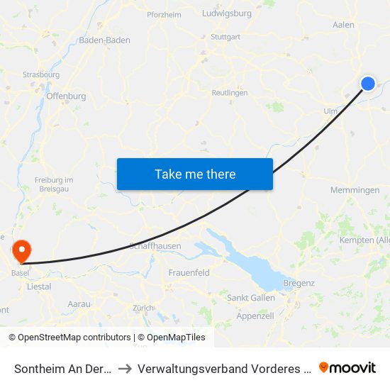 Sontheim An Der Brenz to Verwaltungsverband Vorderes Kandertal map