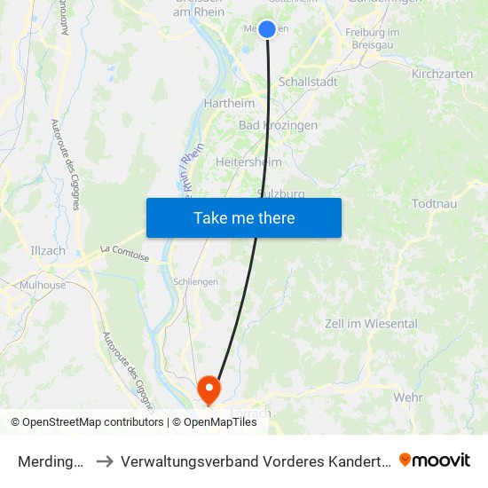 Merdingen to Verwaltungsverband Vorderes Kandertal map