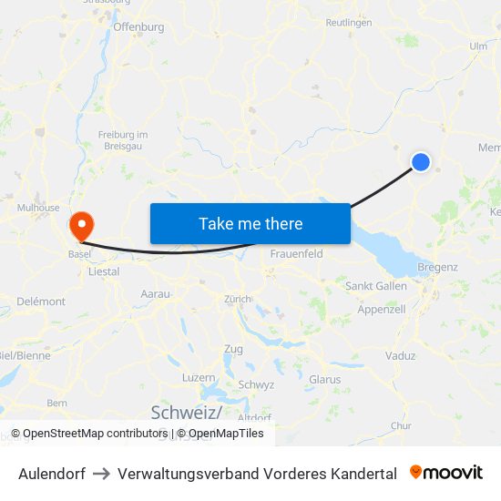 Aulendorf to Verwaltungsverband Vorderes Kandertal map