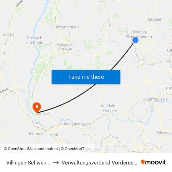 Villingen-Schwenningen to Verwaltungsverband Vorderes Kandertal map