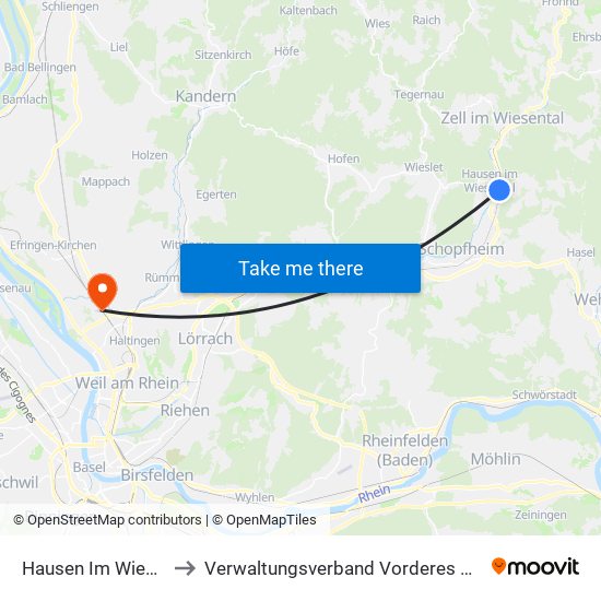 Hausen Im Wiesental to Verwaltungsverband Vorderes Kandertal map