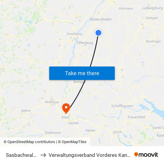 Sasbachwalden to Verwaltungsverband Vorderes Kandertal map