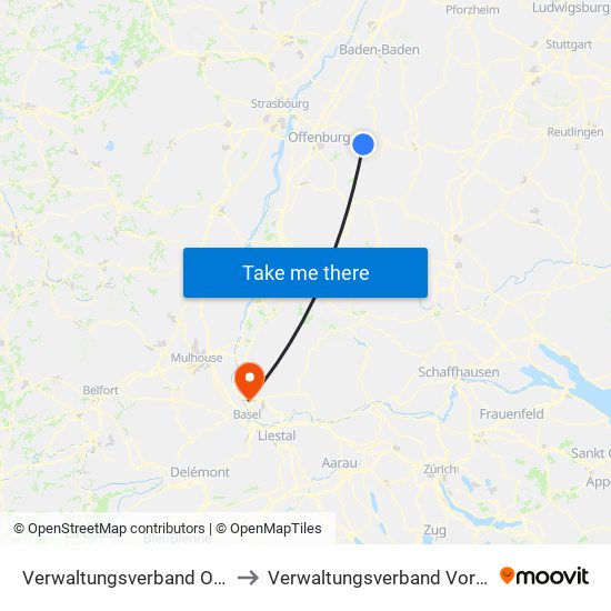 Verwaltungsverband Oberes Renchtal to Verwaltungsverband Vorderes Kandertal map