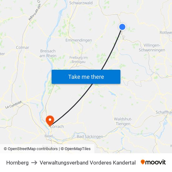 Hornberg to Verwaltungsverband Vorderes Kandertal map