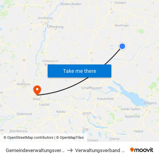 Gemeindeverwaltungsverband Gammertingen to Verwaltungsverband Vorderes Kandertal map