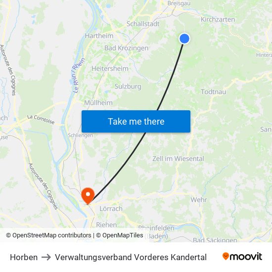 Horben to Verwaltungsverband Vorderes Kandertal map