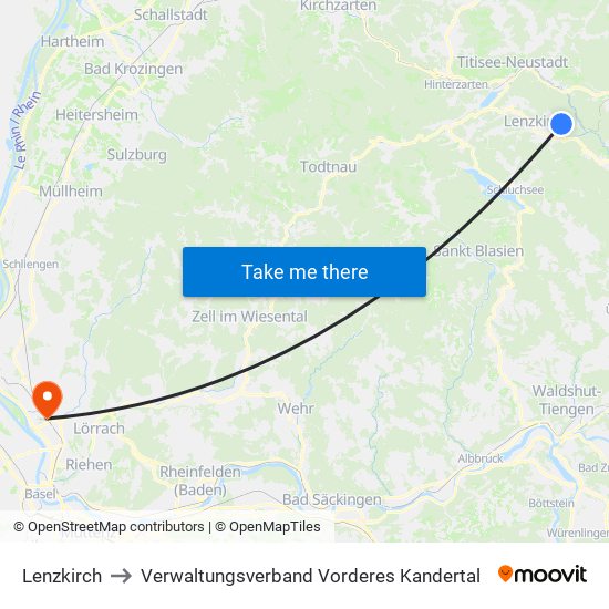 Lenzkirch to Verwaltungsverband Vorderes Kandertal map