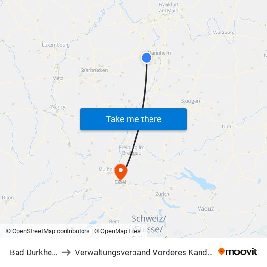 Bad Dürkheim to Verwaltungsverband Vorderes Kandertal map