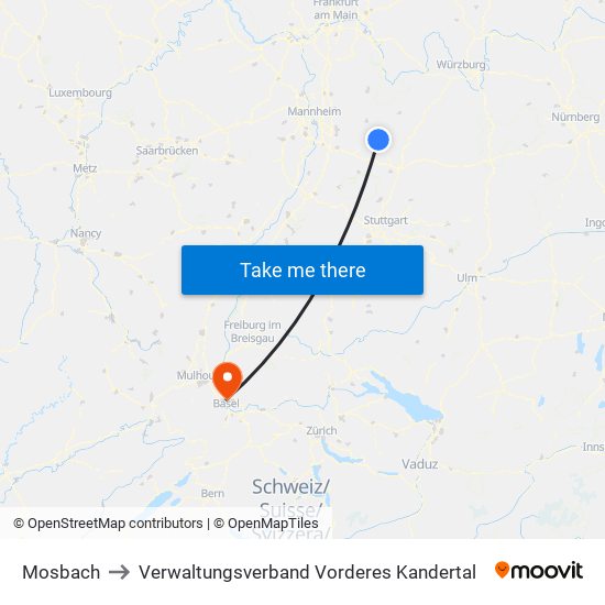 Mosbach to Verwaltungsverband Vorderes Kandertal map