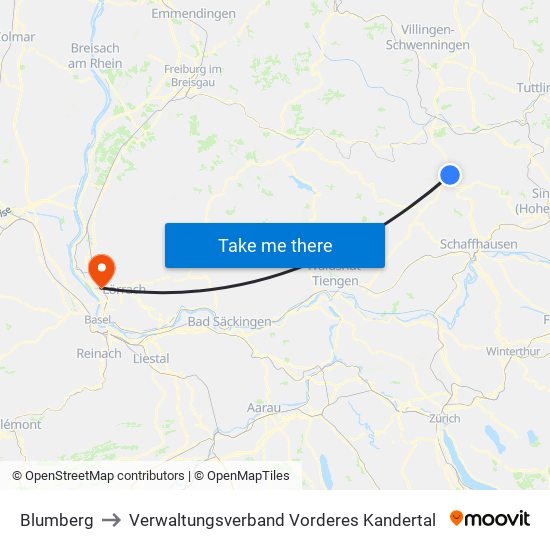 Blumberg to Verwaltungsverband Vorderes Kandertal map