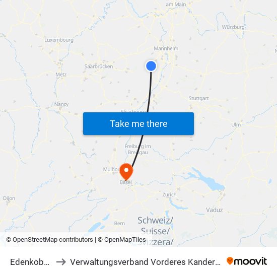 Edenkoben to Verwaltungsverband Vorderes Kandertal map