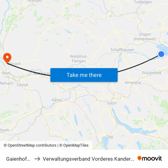 Gaienhofen to Verwaltungsverband Vorderes Kandertal map